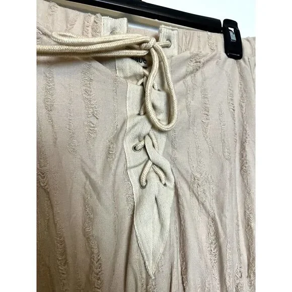 Essue Tan Romper Off Shoulder Distressed Small - Picture 2 of 5